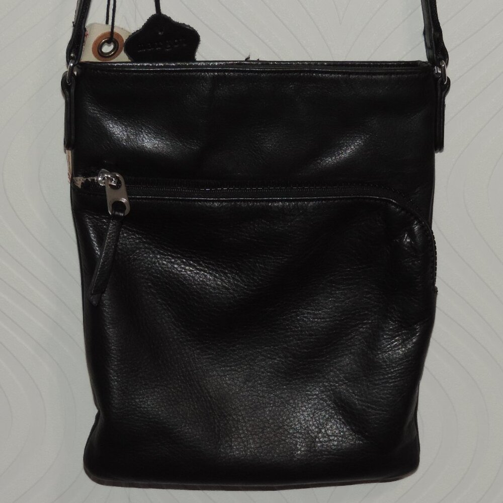 MARGOT NEW YORK BLACK PEBBLE GENUINE LEATHER SILVER CROSSBODY BAG PURSE